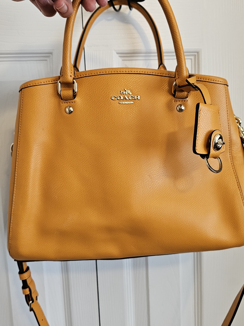 Coach Pebbled Leather Satchel Tote in Tangerine. Crossbody Strap. - Picture 13 of 16